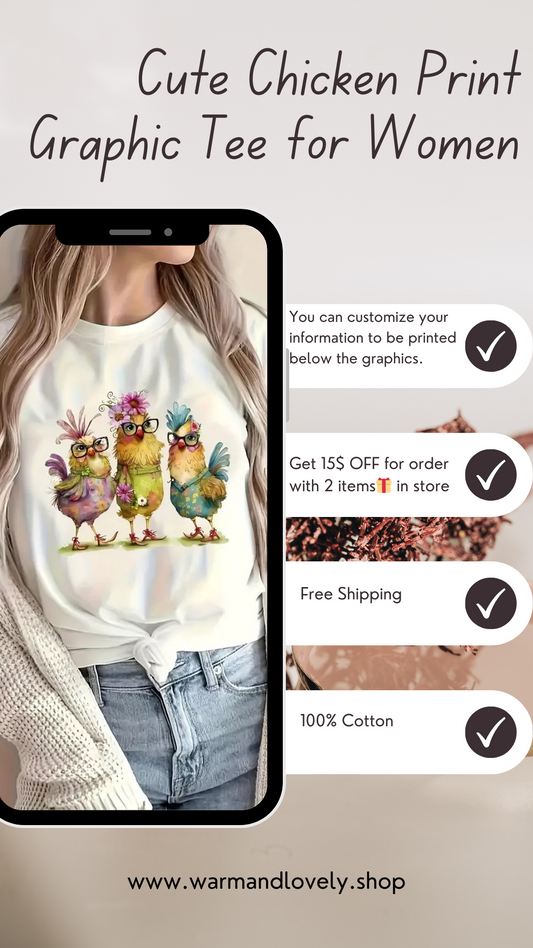 Cute Chicken Print Graphic Tee for Women