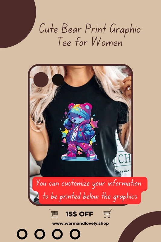 Cute Bear Print Graphic Tee for Women