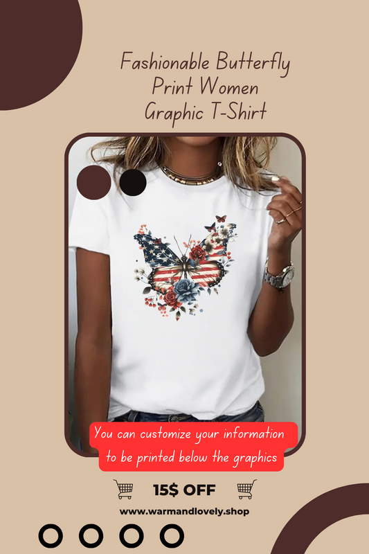 Fashionable Butterfly Print Women Graphic T-Shirt