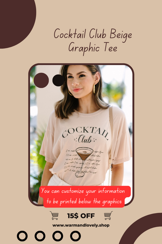 Cocktail Club Beige Graphic Tee for Women