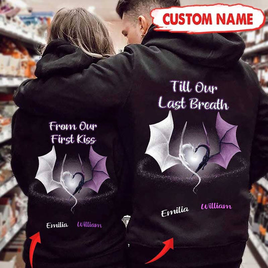 From Our First Kiss Till Our Last Breath Dragon  Couples Custom Graphic Hoodie