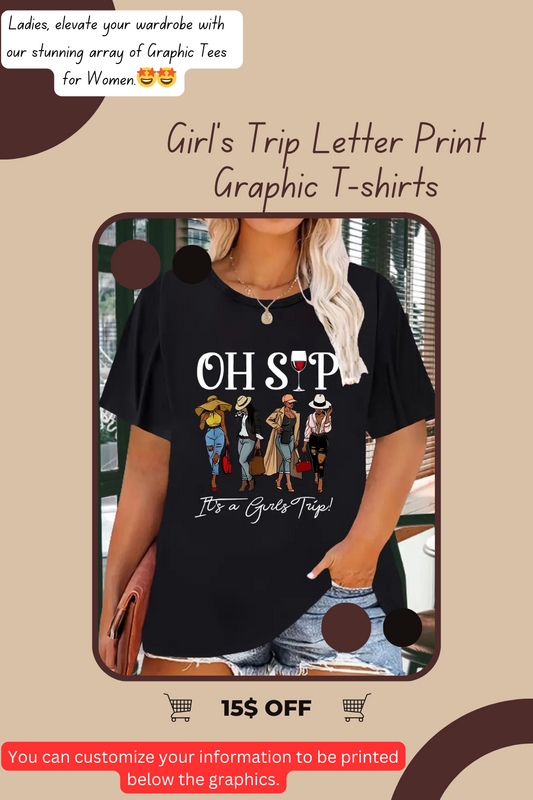 Girl's Trip Letter Print  Graphic T-shirts