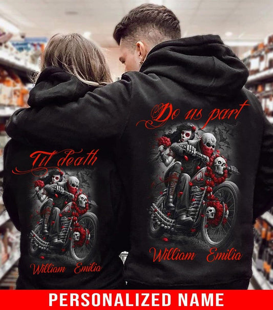Till Death Do Us Part Skull Biker Couple Custom Graphic Hoodie